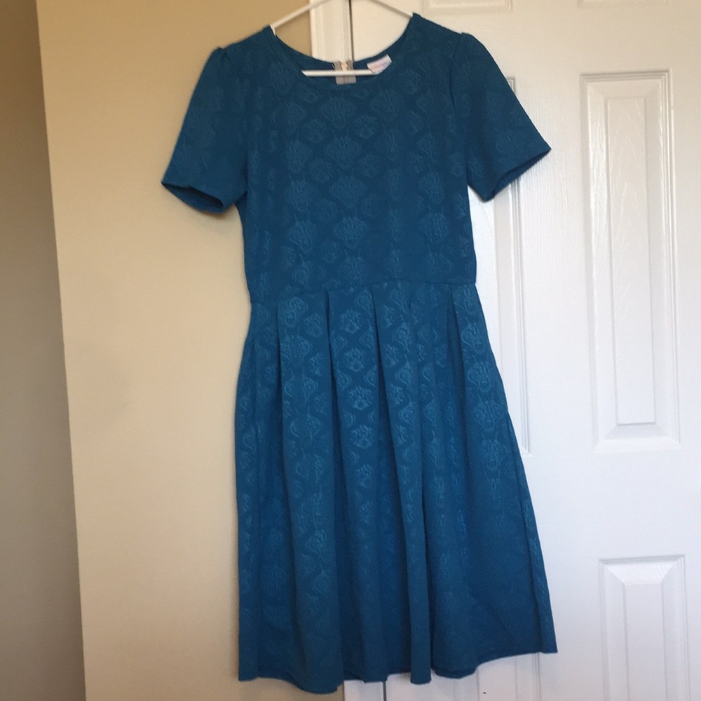 Lularoe Amelia teal dress with skirt and pockets